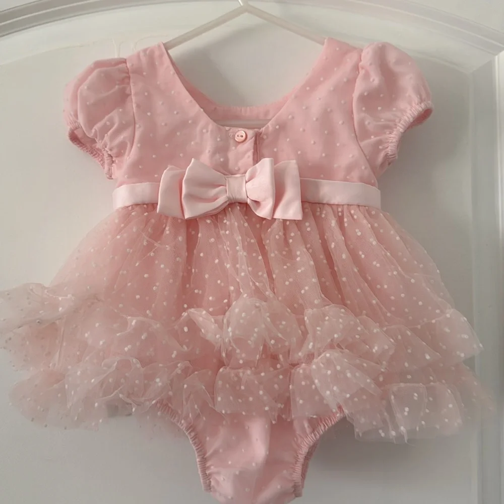 Cynthia Rowley Romper Dress, Pink, Satin, Mesh Size 6/9 Months
